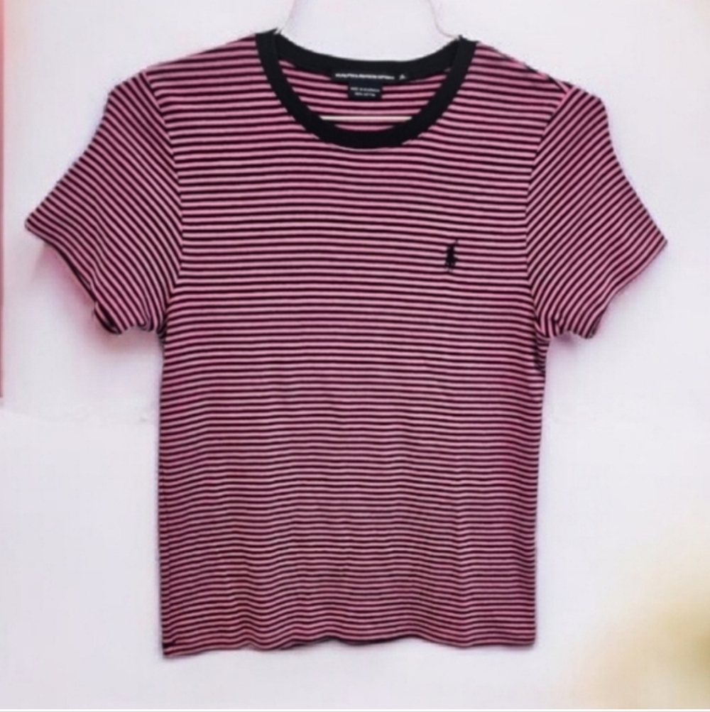 Ralph Lauren Sport Women's 100% Cotton Sport Navy and Pink Striped Tee Size--XL - Picture 6 of 8